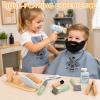 Wooden Barber Shop Pretend Play Set, Kids Shaving Kit Wooden Hair Salon Toys for Boys with Wearable Beard view 2