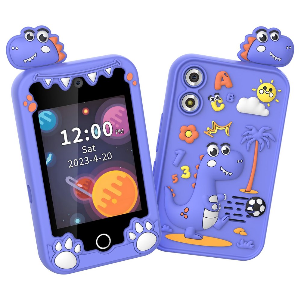 LAISANIM Kids Smart Phone, 2.8 Inch Touchscreen Learning Toy with Dual Camera and 8GB Memory, Educational Boys and Girls Ages 3-12 (Purple Dinosaur)