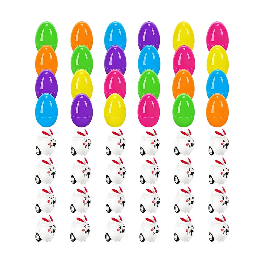 24pcs Prefilled Easter Eggs With Toys, Easter Party Favors, Mini Bunny Chick Pull Back Cars, Kids Egg Hunt Supplies Basket Stuffers
