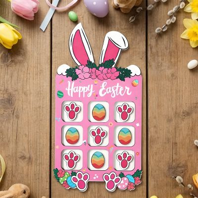 2-Pack Interactive Easter Wooden Game Bunny Egg Tic Tac Toe Modern Holiday Centerpiece Natural Wood Vibrant Pink Combo for Festive Socializing