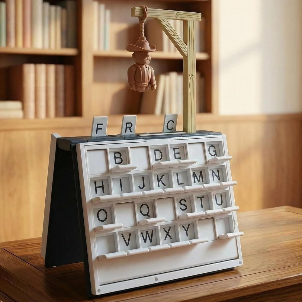 PlayBook'd Hangman Game - Magnetic Cowboy Word Game in a 3D Printed Book, Educational Spelling Challenge & Travel Board Game for Adults Family Game Night (Black)