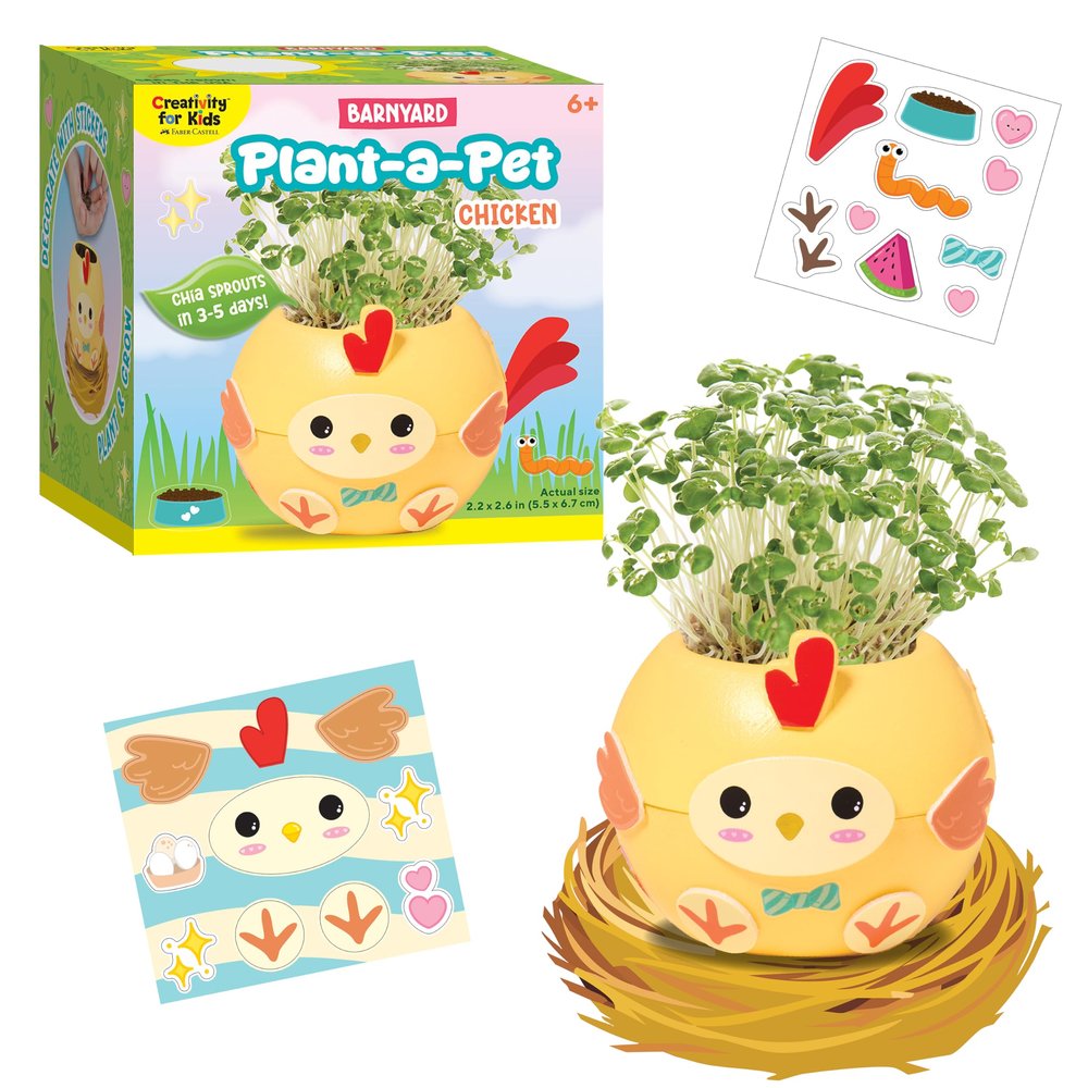 Creativity for Kids Plant-a-Pet Barnyard Chicken Kit | Decorate, Plant & Grow Your Own Pet | Chia Seed Gardening Craft | Spring Crafts & Screen-Free Kids Activity (Ages 6+)