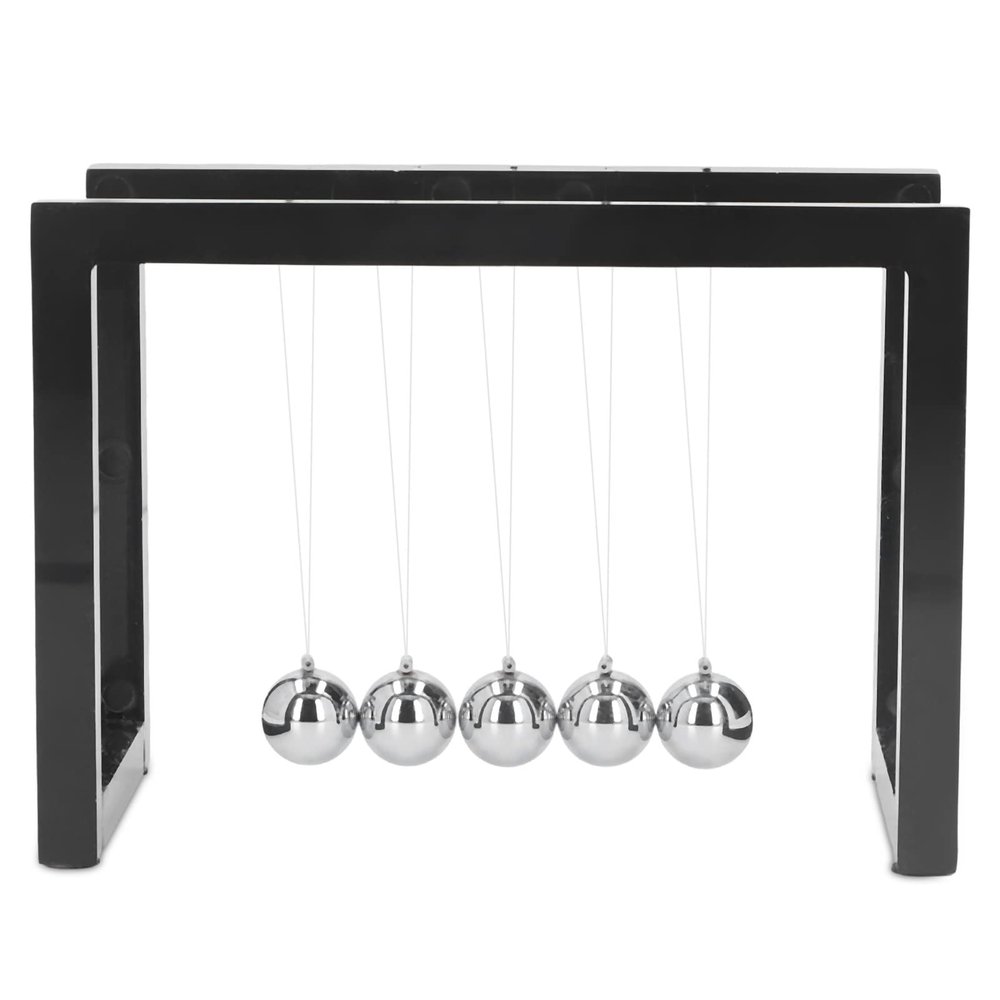 Balance Pendulum Ball, Desk Swing Physics Toy, Acrylic and Iron Newton's Cradle for Stress Relief and Educational Science Demonstration on Office or Home Desk (Black)