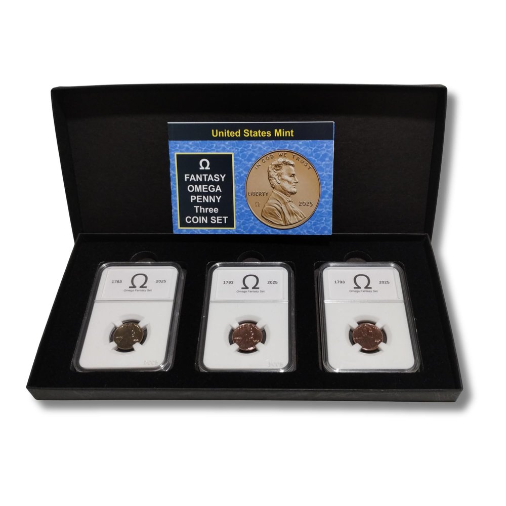 2025 Lincoln Penny Set with Omega Mark Lasered in - 3 Coins Set - 1 Coin Gold Plated - Coins for Collectors - 2025 Penny Colectibles 2