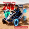 24V 8.5 MPH Electric Go Kart for Kids, 400W Powerful Drift Kart w/Front EVA Wheel & Metal Frame, Ride on Toy w/Music & Lights, Suspension, 2 Speed, 5 Point Harness, Crazy Cart for Ages 6+, Blue view 2