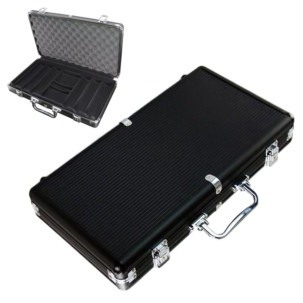 Aluminum Poker Chip Case - 300 Pieces, Storage Box with Matte Black Finish, Protection Container with Durable Build, Accessory Compact Design, Chip Holder for Family Friends