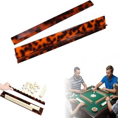 Tortoise Shell Rack & Pusher Set, Tortoise Shell Acrylic Mahjong Rack Set with Fully Detachable Magnetic Pushers, Tortoise Shell Mahjong Racks, 20 Inch Extended Length (Straight, 20in)