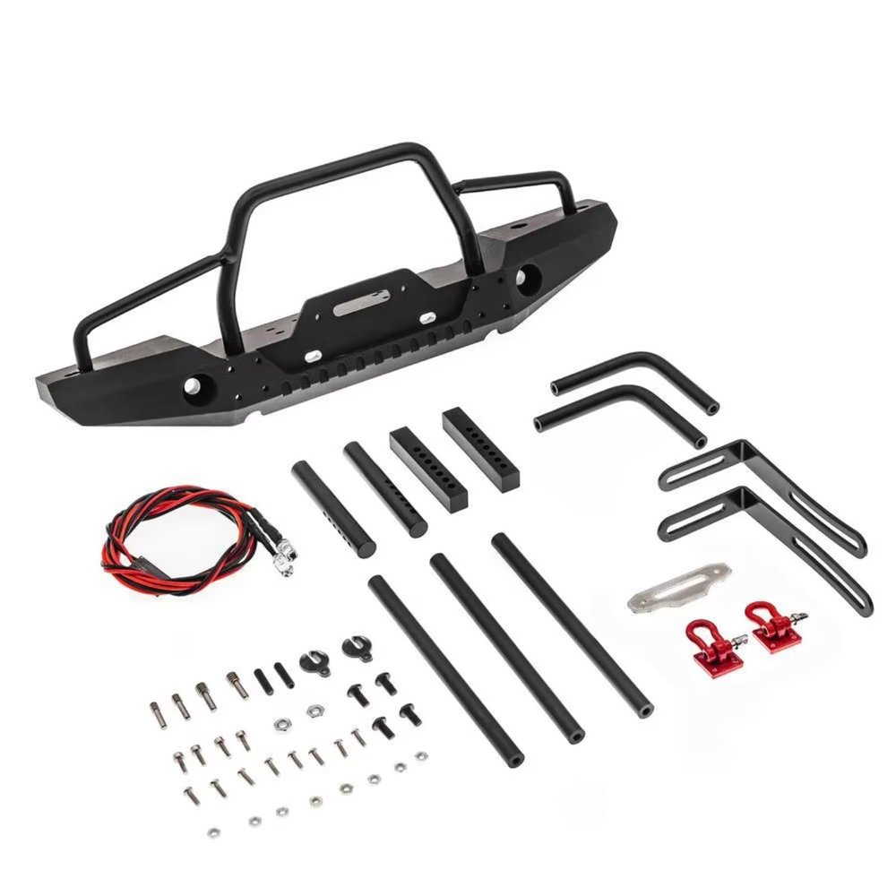 Rc Bumper Parts For Trx-4 D90 D110 For Defender For Axial For Scx10 90046 1/10 Metal Front Bumper With Light RC Crawler Car Upgrade Parts