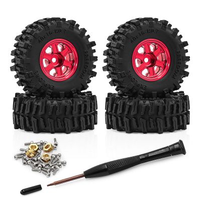 0.7 Inch RC Crawler Tires and Wheels Set 4016mm for 1/30 Scale Axial SCX30 (Red)