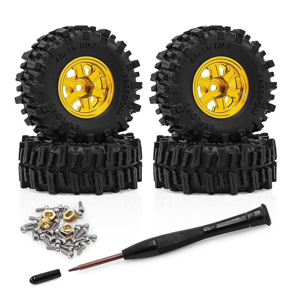 0.7 Inch RC Crawler Tires and Wheels Set 4016mm for 1/30 Scale Axial SCX30 (Golden)