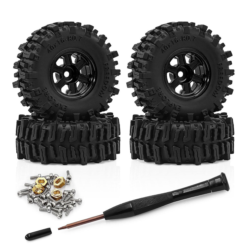 0.7 Inch RC Crawler Tires and Wheels Set 4016mm for 1/30 Scale Axial SCX30 (Black)