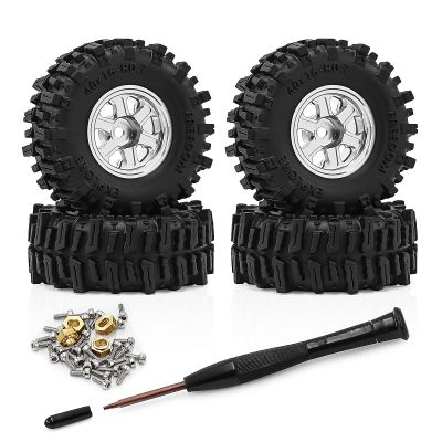 0.7 Inch RC Crawler Tires and Wheels Set 4016mm for 1/30 Scale Axial SCX30 (Silver)