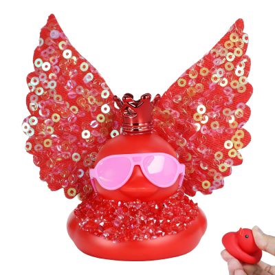 Red Angel Rubber Duck with Wings, Diamond Stripes, Crown, Glasses - Funny Dashboard Duck Ornament for Car Decor, Office and Gifts | for Stress Relief, DIY Accessories Included