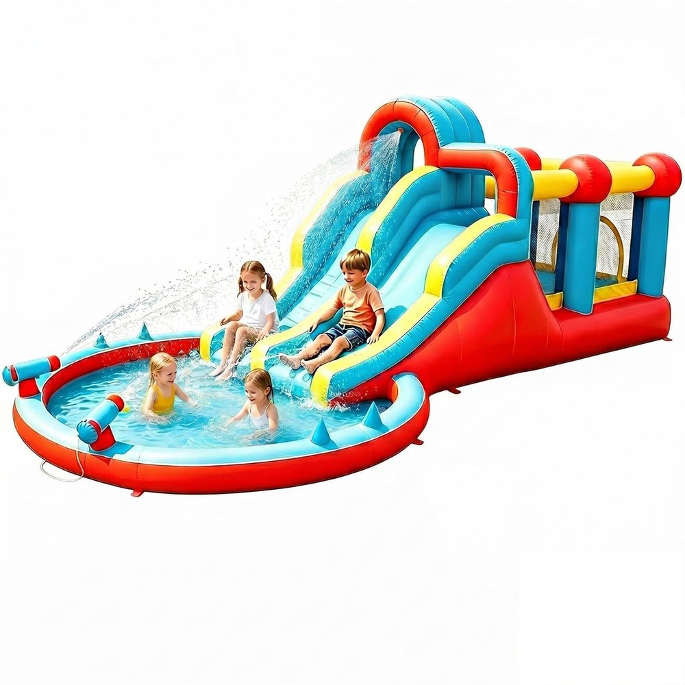 23 FT Inflatable Water Slide Bounce House for Kids 3-10, 8 in 1 Dual Slides Water Park Bouncy Castle with Blower, Jump House for Indoor Outdoor Backyard Birthday Holiday Party