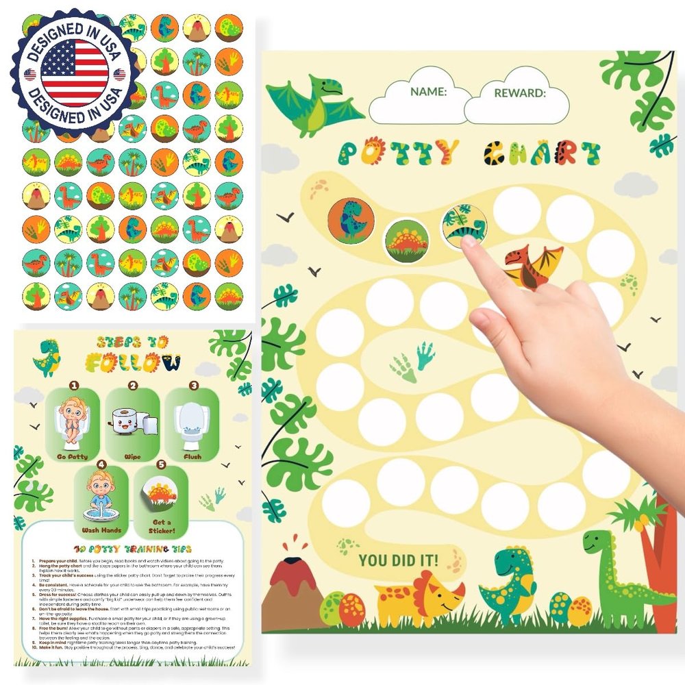 Dinosaur Potty Training Chart for Toddlers Boys with 250+ Reward Stickers