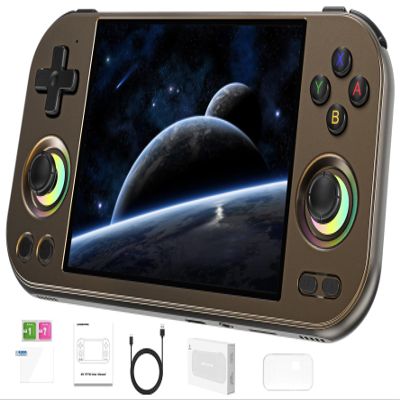Anbernic RG477M Retro Handheld Game Console , 4.7 Inch Touch Screen Aluminum Alloy CNC Android 14 System Support WiFi 6E Bluetooth 5.3 Dimensity 8300 Processor 8+128GB(Chocolate Bronze)