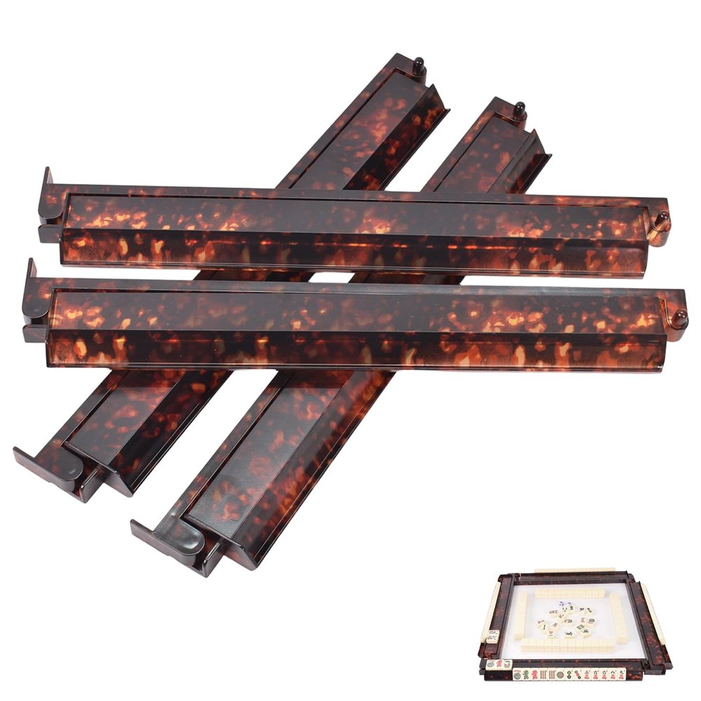 Tortoise Shell Rack & Pusher Set,Tortoise Shell Acrylic Mahjong Rack Set,Acrylic Inlaid Mahjong Racks and Tile Pusher,Extra Long 17.5 Inch Tile Holders,4 Racks for American Glossy Finish