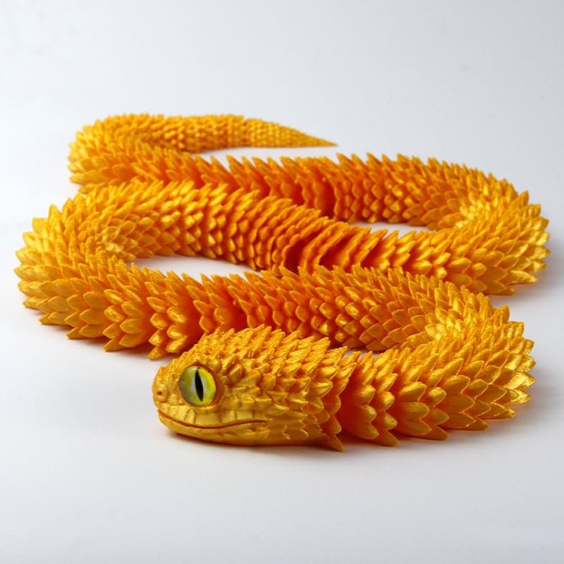 3D Printed Snake 3D Print Animals Viper for Stress Relief Home Office Decompression Decor Executive Desk Toys-Silk Gold||13cm/5.1in