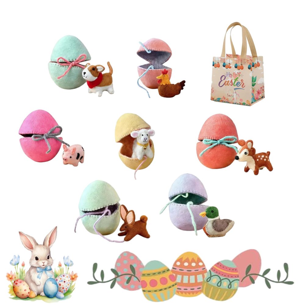 2026 New Easter Arrivals - Surprise Easter Egg from Wool Felt, Decorative Handmade Felt EasterEgg with Hidden Toy, Ideal for Reusable EasterBaskets (7pcs)