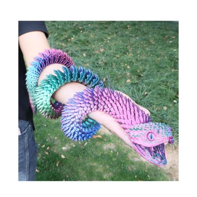3D Printed Snake Fidget Animals Giant Snake 110cm/43.3in Mouth Movable for Stress Relief Home Office Decompression Decor-Vibrant Colors