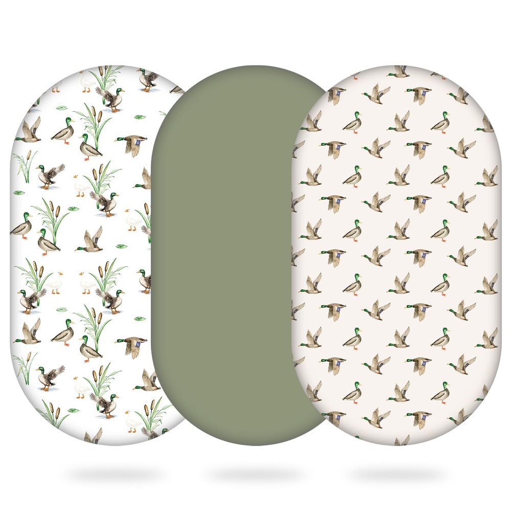 3 Pack Mallard Duck Bassinet Sheets, 32x16x3.9 Inch, Unisex Hunting Fitted Baby Bedding for Standard Bassinet Mattress, Neutral Nursery Decor, Soft and Breathable