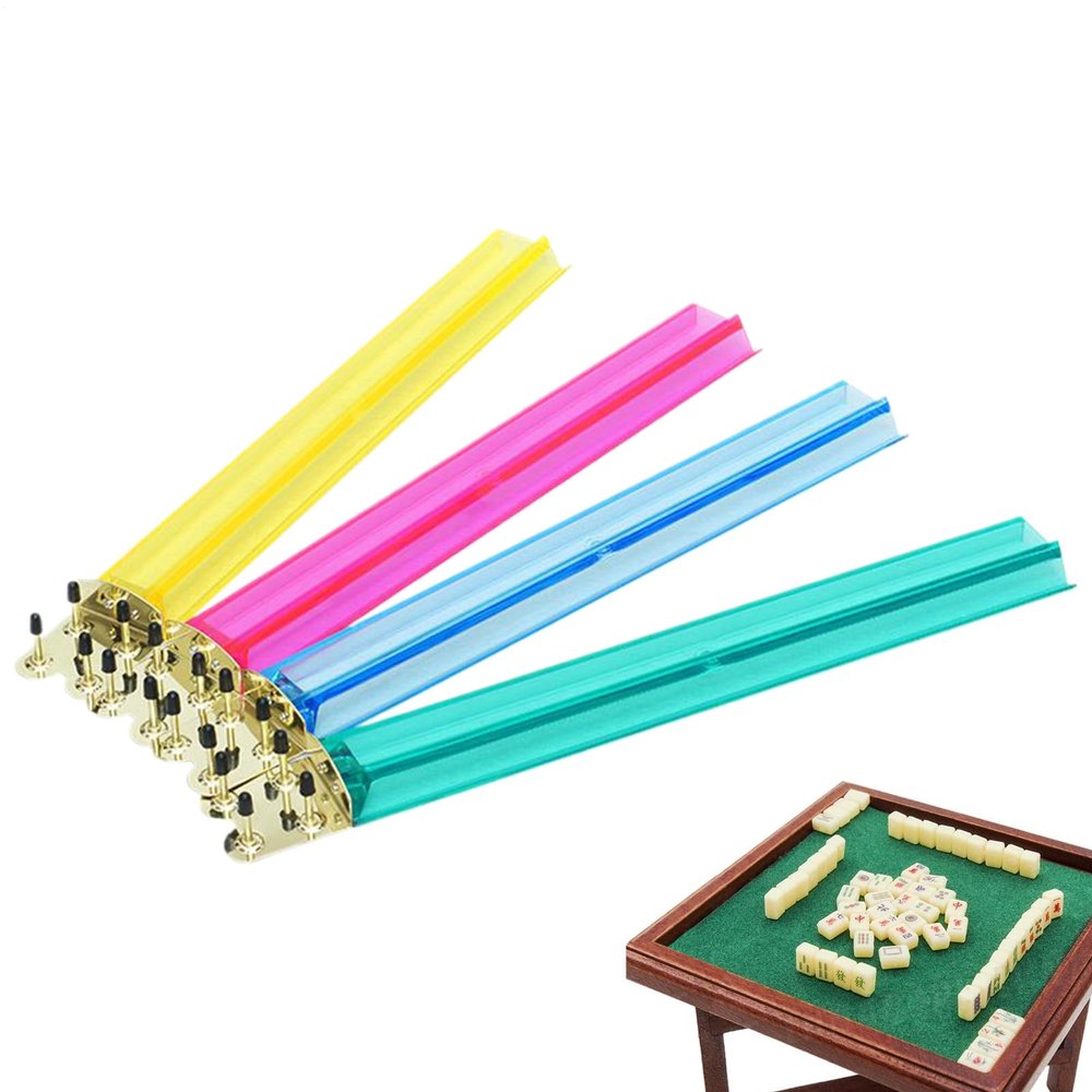 4 Colors Mahjong Racks with Pushers - Clear Acrylic Mahjong Rack and Pusher Combo, 18.5 Inch Modern American Ma-hjong Tile Racks, Family Game Night