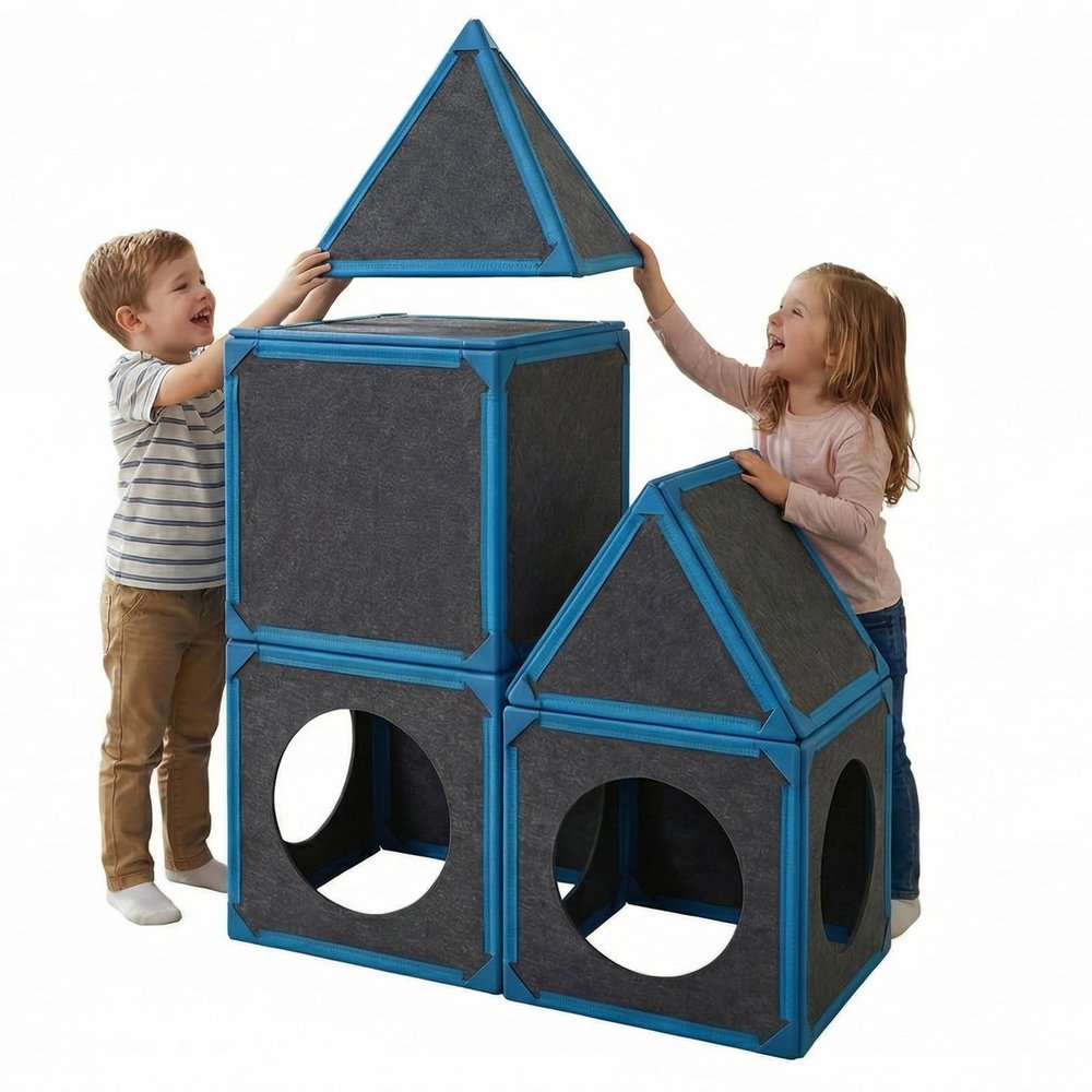 Magnetic Fort Building Panels 16PCS Blue Felt Panels, Kids Magnetic Playhouse Construction Toy Set for Creative Fort Building, Building Blocks Kit for Indoor Playhouse, Tunnels & Structures