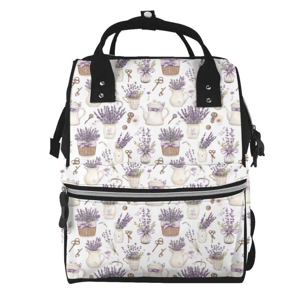TZTTZT Elegant Lavender Print Diaper Bag Backpack, Toddler Baby Girl Boy Diaper Bag for Mom Dad, Mommy Bags Travel Baby Bags for Women Men