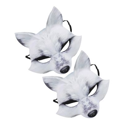 Abaodam 2pcs White Fox Half Face Mask Eva Material for Halloween Masquerade Party Womens Cosplay Carnivals and Dress-up Accessories