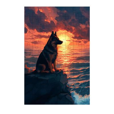 1000 Pieces Wooden Jigsaw Puzzle Sunset German Shepherd Cute German Shepherd Dog Challenging Educational Intellectual Decompressing Stress Relief Brain Fun Games Family Activities 29.5x19.7 Inch