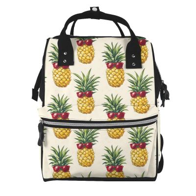 TZTTZT Red Glasses Pineapple Print Diaper Bag Backpack, Toddler Baby Girl Boy Diaper Bag for Mom Dad, Mommy Bags Travel Baby Bags for Women Men