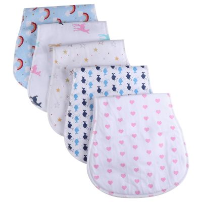 Beaupretty 5pcs Cotton Burp Cloths for Newborns and Babies, Absorbent Burp Clothes Washcloths with Printed Patterns, Soft Cotton Feeding and Drool Towels for Boys and Random Style