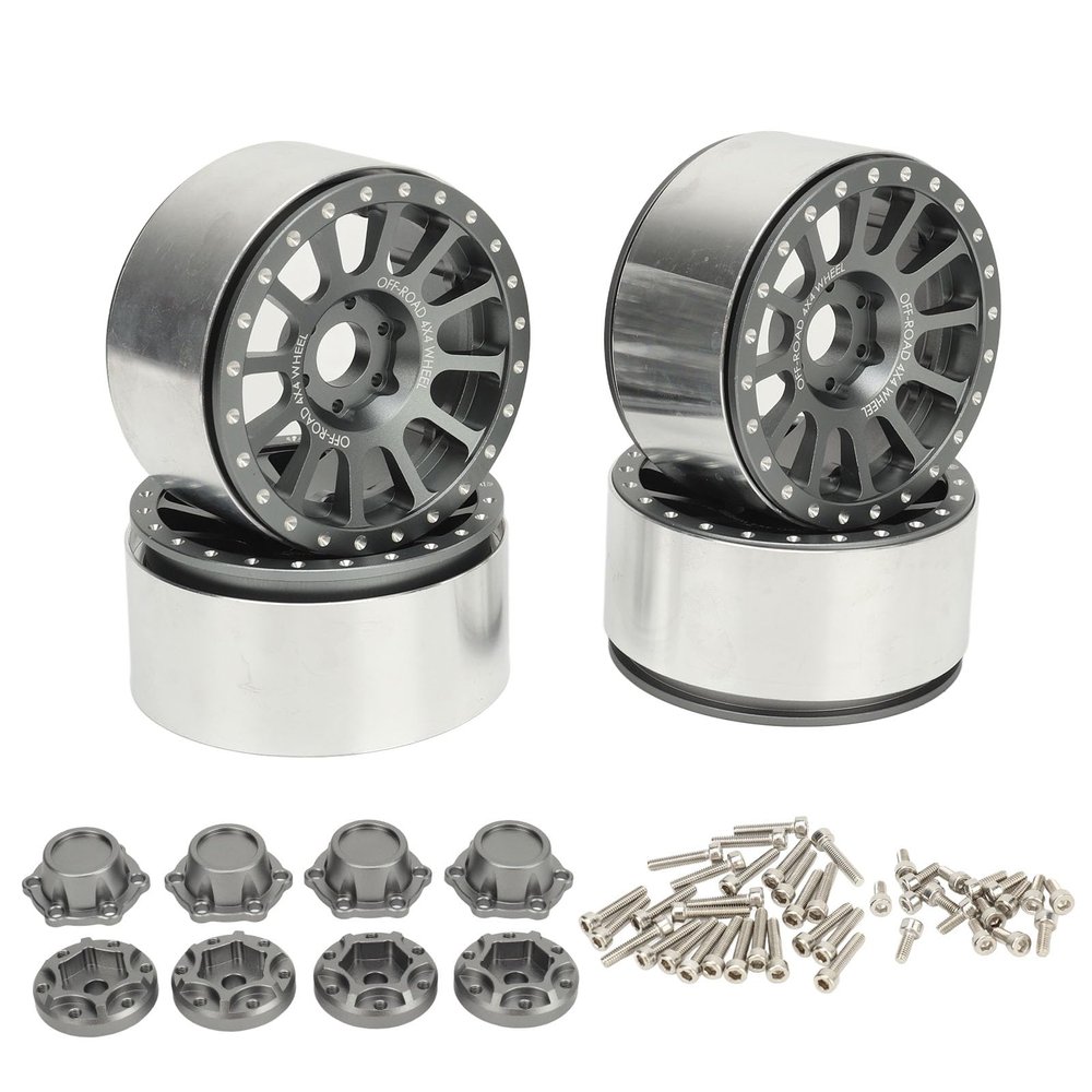 4 Pcs 2.6in Beadlock Wheels Rims, Aluminum Alloy RC Crawler Wheels for 1/10 Remote Control Car, Reusable Non - Adhesive Off - Road Rims with High Wear Resistance (Ti Color)