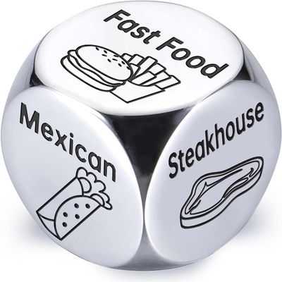 Couple Steel Dice for Date Night, Easter Basket Stuffers Gifts for Mens Adults, Spinning Food Decision Dice, 6-Side Metal Food Dice, Anniversary Birthday Wedding Couples Gifts for Him Her