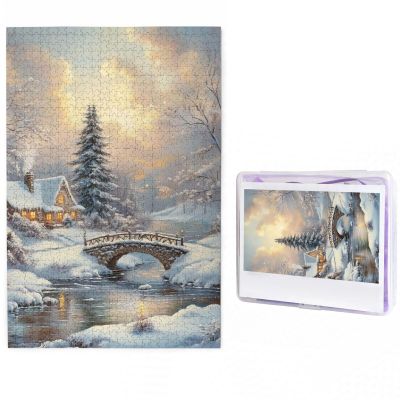 Jigsaw Puzzles 1000 Pieces Custom Puzzle from Photos Personalized Wooden Puzzle Winter Snow Scene Puzzles Picture Puzzle Gifts for Family Wedding Christmas Birthday