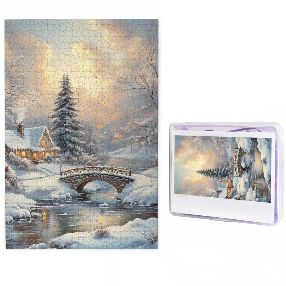 Jigsaw Puzzles 1000 Pieces Custom Puzzle from Photos Personalized Wooden Puzzle Winter Snow Scene Puzzles Picture Puzzle Gifts for Family Wedding Christmas Birthday