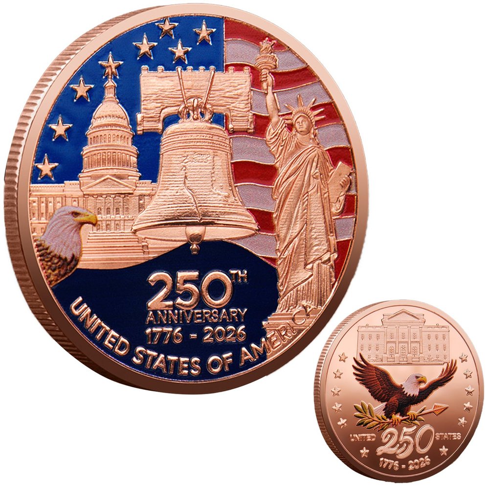 2026 U.S. Independence 250th Anniversary Commemorative Coin Relief Design Suitable for Parent-Child Education, Decoration, Gifting, and Collectible Coin Replica Sets(Copper Red)