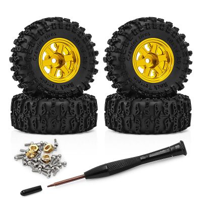 0.7 Inch RC Crawler Tires and Wheels Set 4016mm for 1/30 Scale Axial SCX30 (Golden)