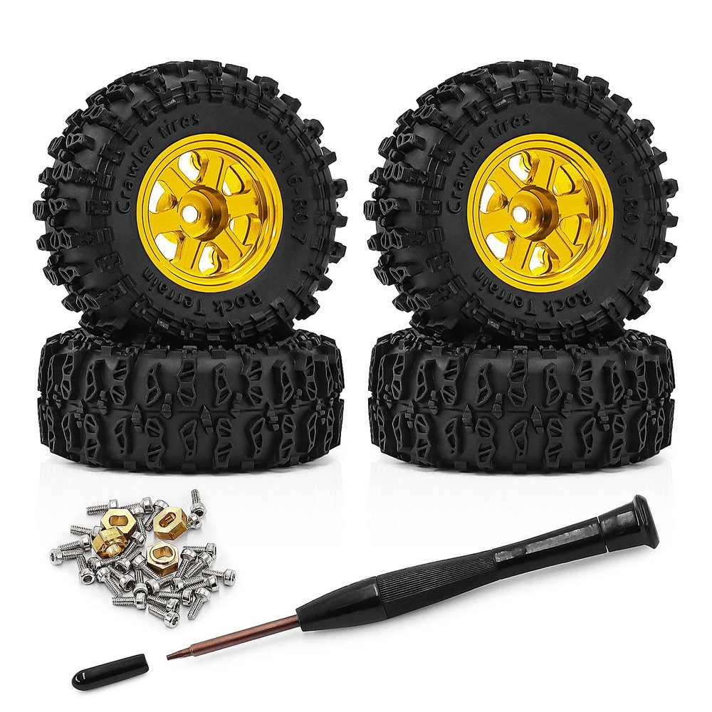 0.7 Inch RC Crawler Tires and Wheels Set 4016mm for 1/30 Scale Axial SCX30 (Golden)
