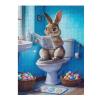 500 Piece Wooden Jigsaw Puzzle Comical Rabbit Reading Newspaper in Bathroom, Lighthearted Animal Art, Leisure Puzzle, Humor Decor, Gift view 1
