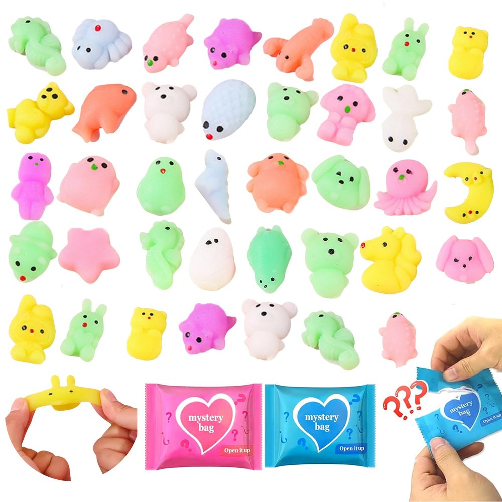 100PCS Mystery Blind Bag Squishy Toy Set, Mini Squeeze Fidget Figures Bulk Pack, Soft Sensory Surprise Toys, Tiny Animal Mini Toys for Kids, Stress Relief Fidget Toy, Party Favor Gift Collectible Set