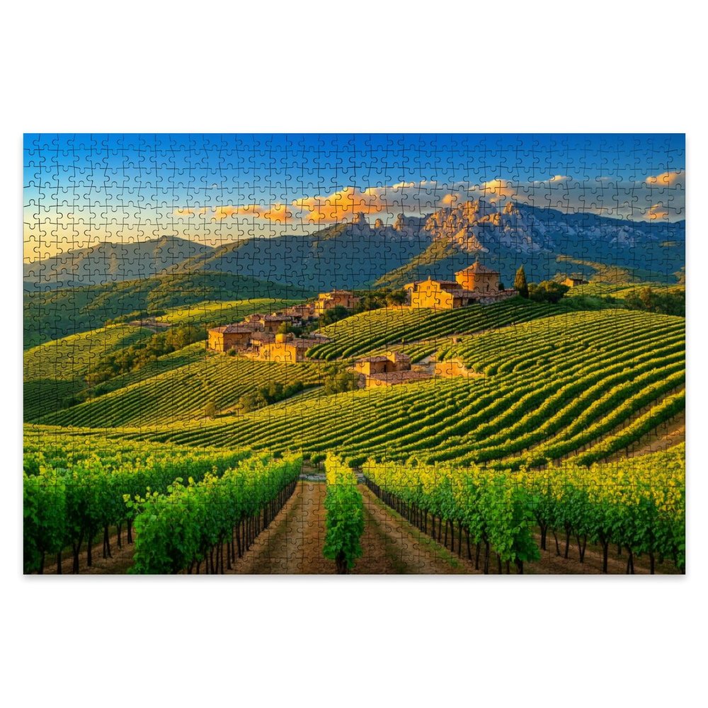 Puzzles for Adults 1000 Pieces Vineyard Landscape Rolling Hills Mountain Views Sunset Wooden Jigsaw Puzzles Challenging Clearance Puzzle Fun Family Game Kids Toy Gift Home Decor