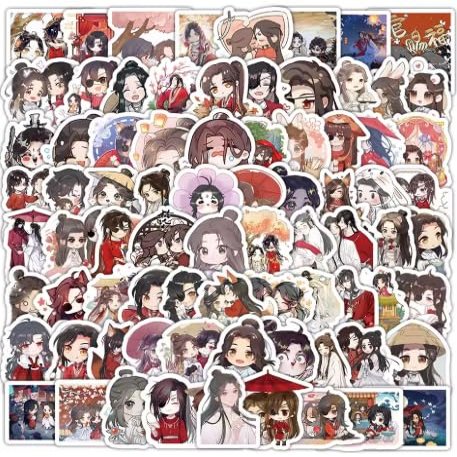 100Pcs Anime Stationery Stickers Heaven Official's Blessing Xie Lian Chibi Cute Kawaii Sticker Stationery Student Cartoon Manga Waterproof Graffiti Decorate