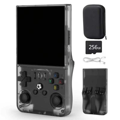 FHYRGF[40250 in 1] R36 MAX Handheld Game Console 4.0 inch IPS Screen Mini Retro Console 4000mAh Portable Pocket Arcade 45+ Mainstream Emulator 256g TF Card Transparent.(Grey)