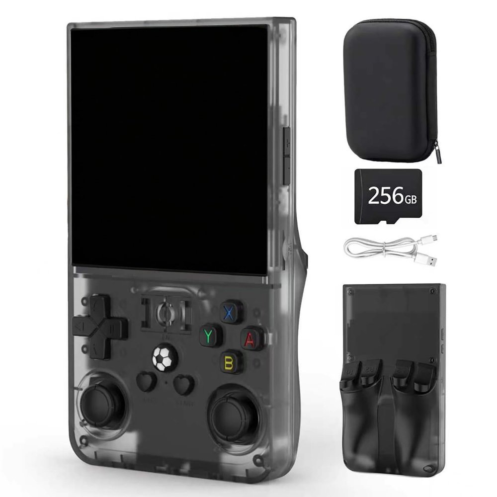 FHYRGF[40250 in 1] R36 MAX Handheld Game Console 4.0 inch IPS Screen Mini Retro Console 4000mAh Portable Pocket Arcade 45+ Mainstream Emulator 256g TF Card Transparent.(Grey)