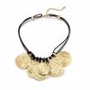 Bohemian Round Metal Pendant Hand Woven Knotted Wax Rope Necklace,golden,40+7cm view 1