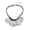 Bohemian Round Metal Pendant Hand Woven Knotted Wax Rope Necklace,golden,40+7cm view 2