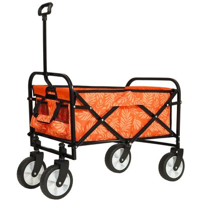 Collapsible Foldable Wagon Cart with All-Terrain Wheels, Heavy-Duty Steel Frame, 225 lb Capacity, Ideal for Beach, Camping, Grocery, Gardening and Outdoor Use (Orange + Steel)
