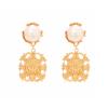 6.3 * 3cm Vintage Hollowed Out Lion Head Inlaid With Imitation Pearl Pendant Earrings,golden,6.3 * 3cm view 1