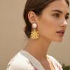 6.3 * 3cm Vintage Hollowed Out Lion Head Inlaid With Imitation Pearl Pendant Earrings,golden,6.3 * 3cm view 2